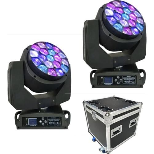 Flight Case 2 in1 Packing with 2pcs/lot Big Bee Eye led moving head zoom function 4-60 degree RGBW 4IN1 19*15W Beam effect light
