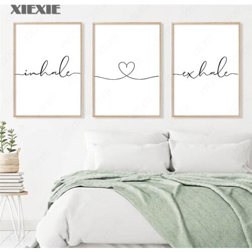 Black White Minimalist Inhale Love Exhale Wall Art Print Gifts Poster Wall Art Print Canvas Painting for Living Room Home Decor