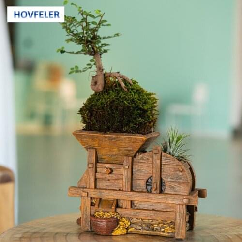 HOVFELER Resin Fenggu Machine Flowerpot Figurine Model Ornaments Landscape Retro Home Garden Multi-purpose Crafts