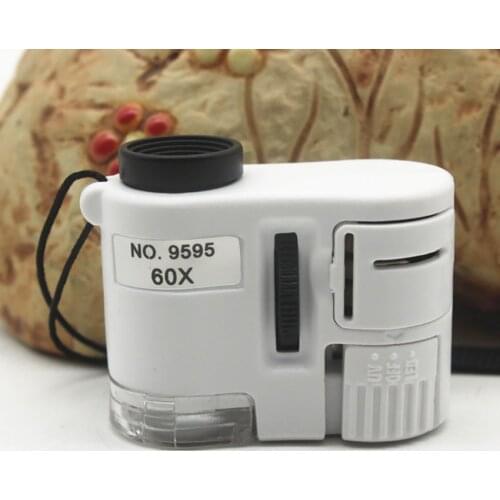 Money detector Loupe Mini Microscope Portable Rope with LED Jewelry Antiques Identification Magnifier 9595 60X Magnifying Glass