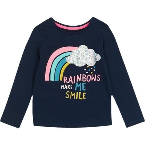 Girls Clothes Spring Autumn Cotton Long-Sleeved T-Shirt Childrens Clothing Color Letters Rainbow Clouds Bottoming Shirt 2-7T