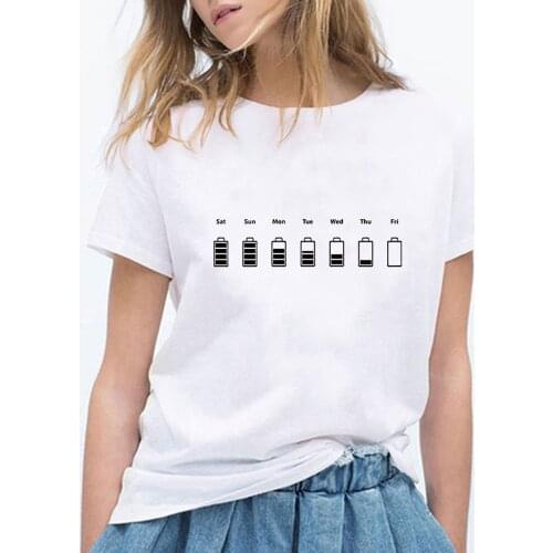 Hot Sale Womens Fashion One week battery T-shirt Harajuku Streetwear Vogue Oversize Hipster Tshirt Loose Футболка женская