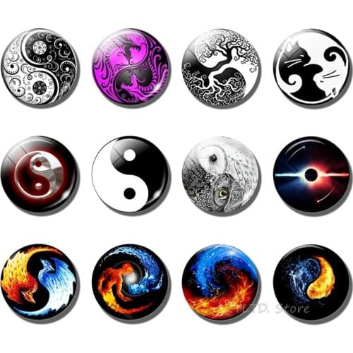 Yin Yang Fridge Magnet Tree of Life Round Glass Cabochon Handmade Tai Chi Refrigerator Magnets 30MM Stickers Home Decoration
