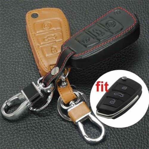 Kutery 10pcs 3 Buttons Leather Car Key Cover Case For Audi Sline A3 A5 Q3 Q5 A6 C5 C6 A4 B6 B7 B8 TT 80 S6 key Accessories