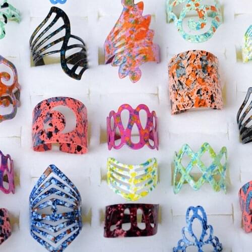 Wholesale 10pcs Paint Spraying Iron Rings Multiple Anillos Colorfiul Geometric Finger Open Rings for Women Party Jewelry Gift
