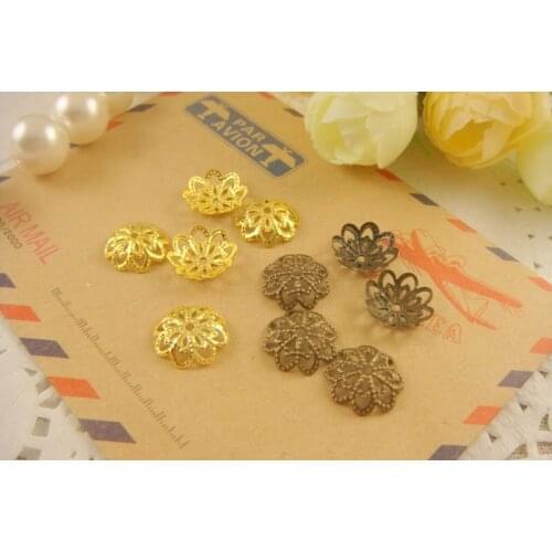 50pcs/lot 10mm Gold Bronze Rhodium Hollow Flower Filigree Metal Bead Caps Hat End Caps