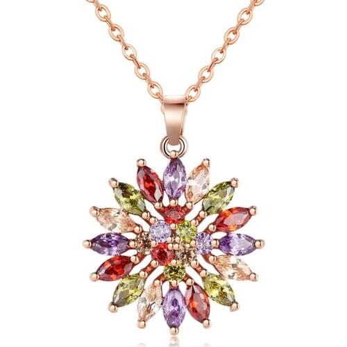 ZSLBS Fashion Choker Necklaces Flower Long Chain Crystal Pendant Necklace For Women Copper Zircon Colorful Jewelry Collier Donna