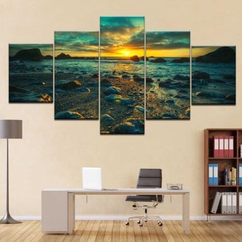 5 Pieces Modular Paintings Beach Sunset Landscape Canvas Painting Print Poster Framework Decor Art Modern Painting Artwork