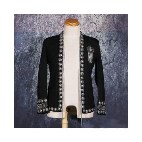 Mens black beading tassel jacket club/stage performance/studio/Asia size/this is only jacket