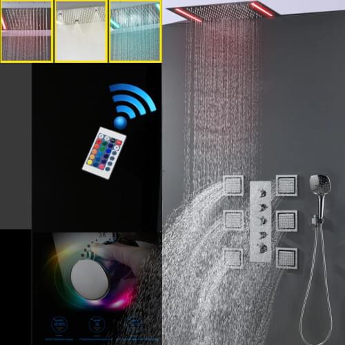 Bathroom Shower Faucet Mixer Set Thermostatic Shower Valve Rain Atomizing LED Bath Shower Head Functions Combo Hand Shower