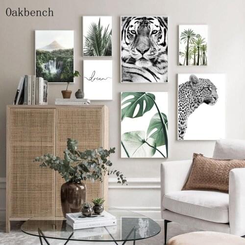 Forest Canvas Painting Green Plant Leaves Wall Art Print Monstera Art Poster Tiger Lion Prints Nordic Aesthetic Room Decoration