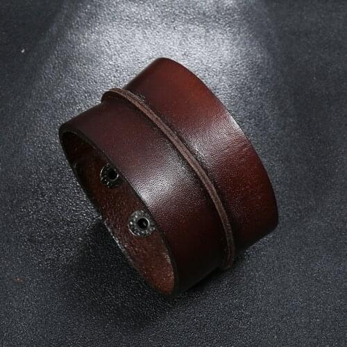 Punk Men Simple Fashion Cuff Bangle Jewelry Sewing Connect Black Brown Genuine Leather Wristband Bracelet Vintage Men Jewelry