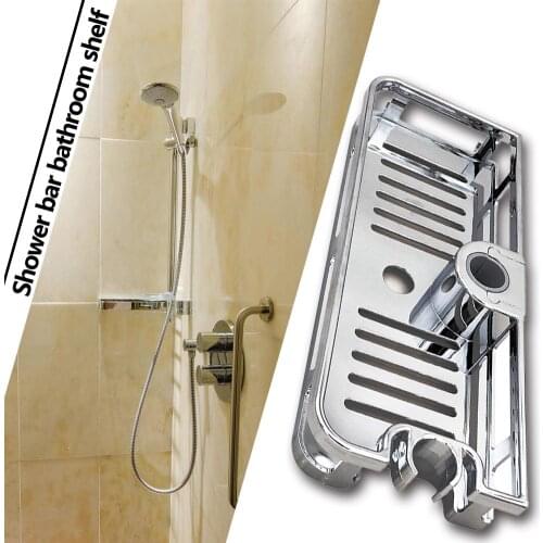 Bathroom Storage Rack Shower Tray Organizer Anti Shower Shelf Lifting Rod Free Drilling Bathroom Shelf Holder