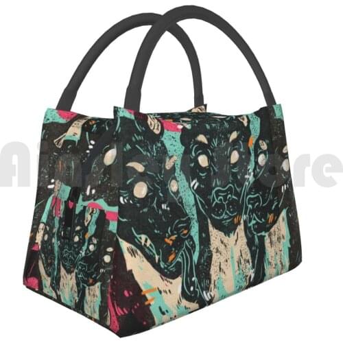 Portable Insulation Bag Cerberus Colorful Dogs Cute Bold Bones Dog Bats Pattern Pretty