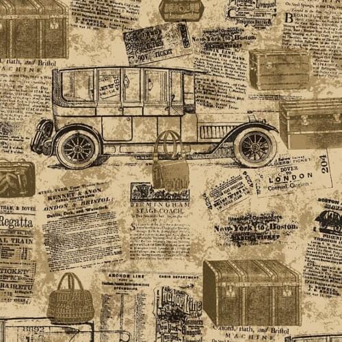 Q QIHANG Retro Vintage Eenglish Alphabet Carriage Illustration Bedroom Living Room Clothing Store Non-woven Wallpaper Roll 5.3m2