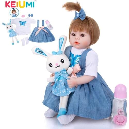 KEIUMI 18 Inch Realistic Reborn Girl Doll Babies Soft Vinyl Cloth Body Lovely Boneca Bebe Reborn Toys For Children Playmate Gift