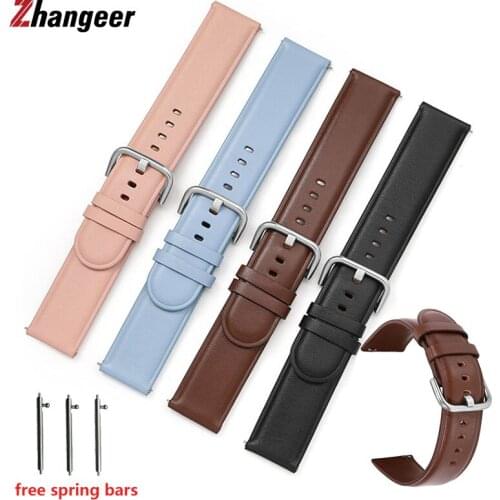 Quick Release Watchband Genuine Leather Strap For Samsung Galaxy Smart Watch Active2 20mm 22mm Watch Accessorie Plain Strap Belt