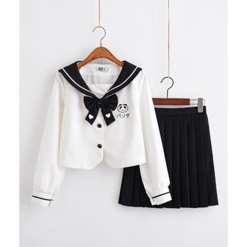 Academic Style School Uniforms Girls panda love JK Uniform hats red Suit Student High School Japanese Preppy Sailor Suit jkx116
