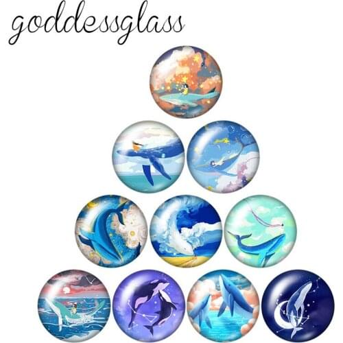 Cute Animals whale horse cats Fox fish 10pcs mixed 12mm/18mm/20mm/25mm Round photo demo glass cabochon flat back Making findings