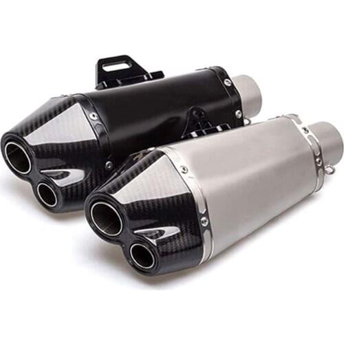 TKOSM 51mm Real Carbon Fiber Universal Motorcycle Head CNC Bracket Muffler Slip On Exhaust Double Outlet Length for Z900 CBR650