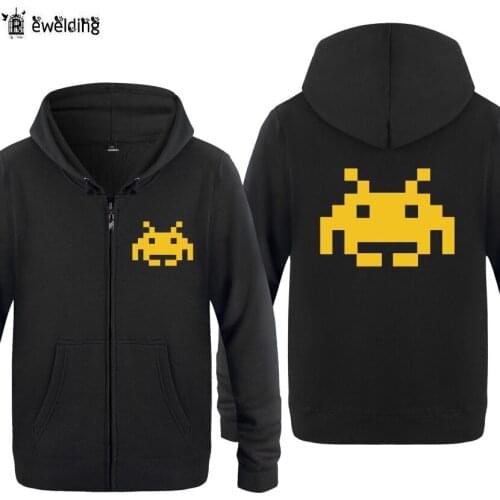Zipper Hoodies Men Game Space Invader Printed Mens Hoodie Fleece Long Sleeve Mans Jacket Sweatshirt Skateboard Coat Oversized