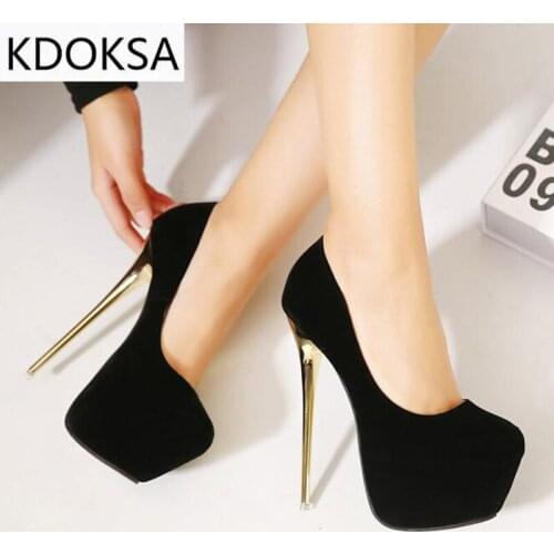 KDOKSA Big Size 41 42 43 44 45 Sexy Pumps Wedding Women Fetish Shoes High Heel Stripper Flock Pumps 16 cm Zapatos Mujer