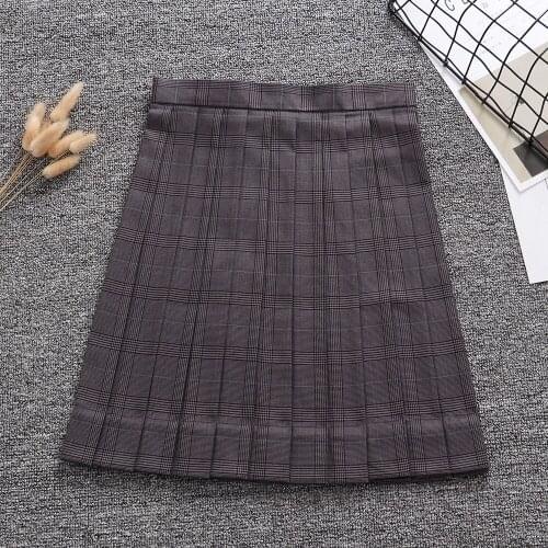 Candy Carbon Gray color geometric lattice Pleated skirt + Bow + Tie (Adjust waist. Pocket)