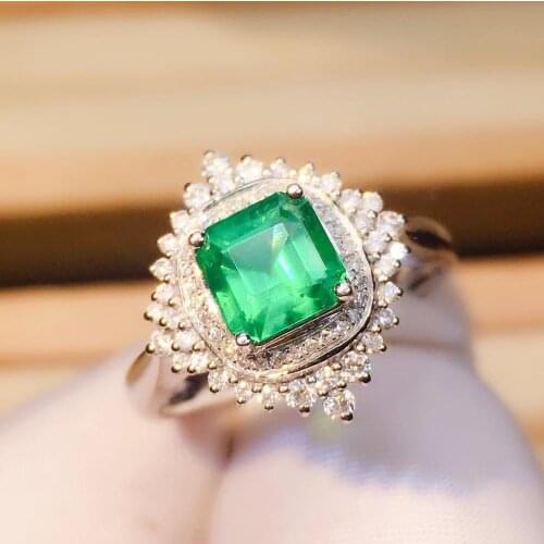 Z708 Emerald Ring 1.06ct Pure 18 K Gold Jewelry Nature Vivid Green Emerald Gemstone Diamond Female Rings for women Fine Ring