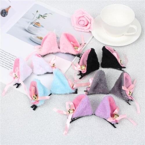 1 Pair Cat Ears with Bell Hair Clip Fox Long Fur Hairpins Headwear Cosplay Anime Costume Halloween Party Gifts Hair Accessories