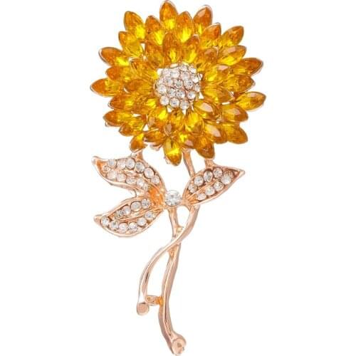 2021 Fashion Charm Jewelry Crystal Sunflower Brooches for Women Vintage Women Accessories Collar Corsage Brooch