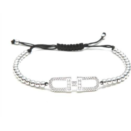 Gold silver micro pave cz Cubic Zirconia rope adjusted Copper Beads Bracelet fgjf57 Letters H Charm Braided Bangles Women