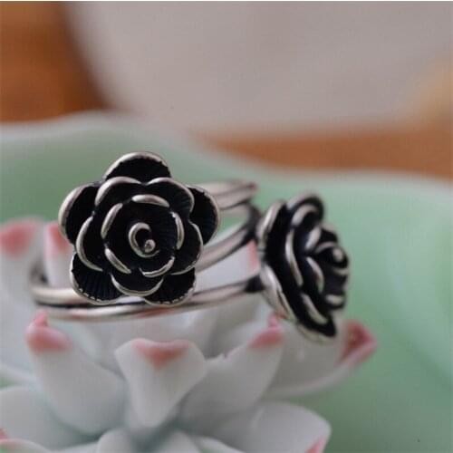 New Arrivals 925 Sterling Silver Plant Double Flowers Rings for Women Adjustable Size Ring Fashion sterling-silver-jewelry
