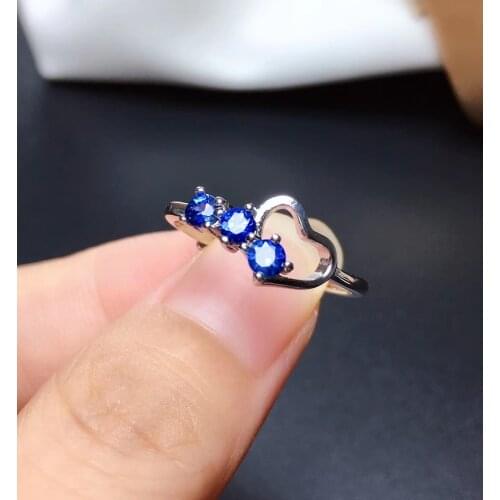Fashion Row romantic heart Natural blue Sri Lanka sapphire ring S925 silver natural gemstone ring girl women party gift jewelry