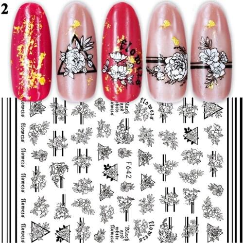 1 Sheet 3D Nail Sticker Self-Adhesive Fashion Nail Foil Manicure New Beauty Black White Art Flower Heart Design Nail Decals