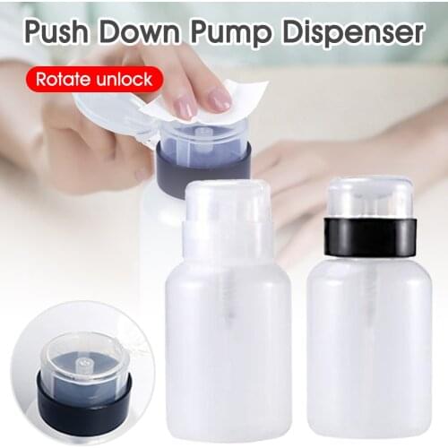 220ML Portable Clear Pump Dispenser Push Down Pump Dispenser Bottle for Nail Polish Alcohol Clear Remover Travel Size