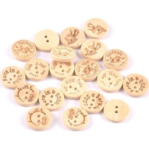 50pcs Hademade Natural Wood Buttons for Handwork Sewing Scrapbook Clothing Crafts Accessories Gift Card 20mm