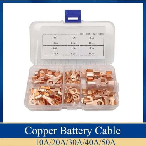 70pcs Copper Battery Cable Connector Terminal Open Lugs Wire Terminals OT 10/20/30/40/50A