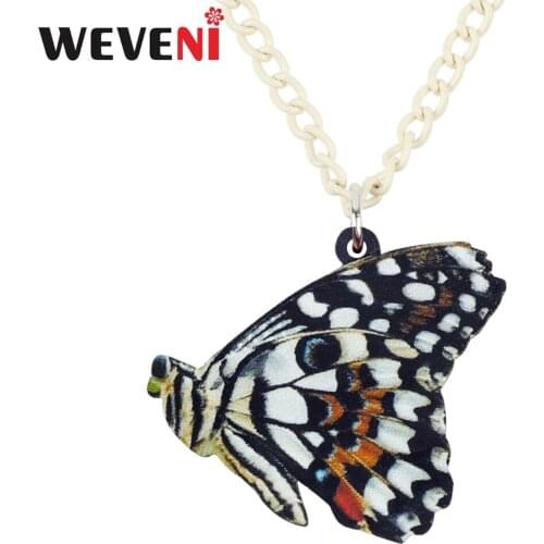 WEVENI Acrylic Papilio Demoleus Butterfly Necklace Pendant Choker Chain Collar Long Trendy Insect Jewelry For Women Girls Bijoux