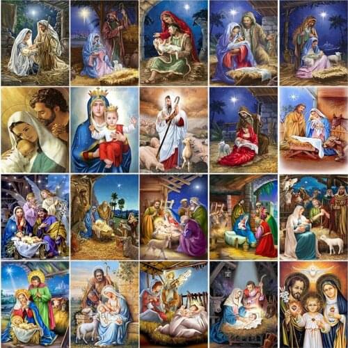 5D Diy Diamond Painting Religious Mother and Child Cross Stitch Kit Full Drill Jesus Embroidery Art Picture Home Wall Decor Gift