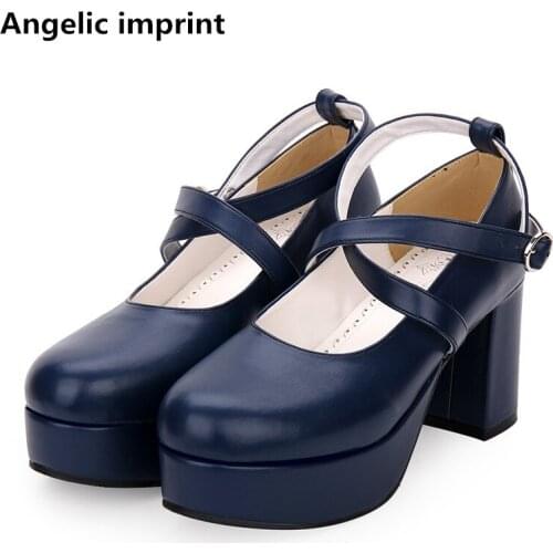 Angelic imprint handmade woman mori girl lolita cosplay shoes lady high heels pumps women princess dress party shoes 33-47 8cm