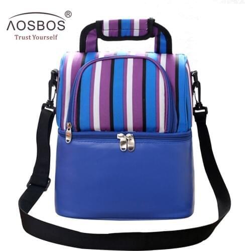 Aosbos Striped Lunch Bags for Women Multifunctional Insulated Thermal Picnic Cooler Bag Women Storage Tote Portable Lunch Bag