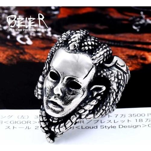 BEIER new 316L Stainless Steel Mens The snake monste Ring For Man Cool Fashion Skull Punk Movie Jewelry LLBR8-493R