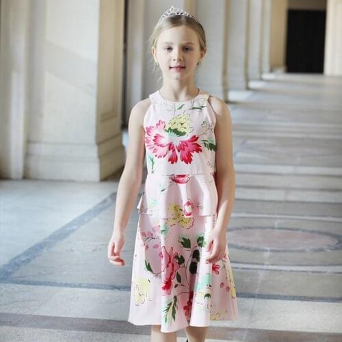 Beenira Girls Dresses Floral Print Dress Summer Kids Clothes Toddler Dresses European and American 4-14Y Girls Princess Dress