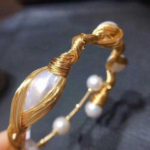 Free shipping popular designer natural real pearl thick stretch bracelet bangle 100% hand craft fine quality women jewelry