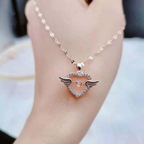 Korean Style Fashion Simple Beating Heart Necklace for Women Trendy Zircon Clavicle Chain Female Titanium Steel Necklace Jewelry