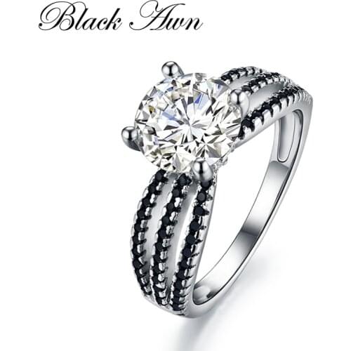 BLACK AWN Neo-Gothic 925 Sterling Silver Jewelry Topaz Trendy Wedding Rings for Women Engagement Ring Bague Femme Bijoux C095