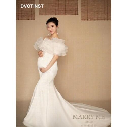 Dvotinst Women Photography Props Maternity Dresses Off Shoulder Pregnancy Elegant Mermaid Party Dress Studio Shoot Photo Clothes