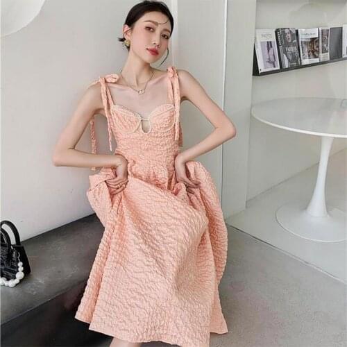 French First Love Vintage Design Niche Gentle Sweet Fairy Puffy Princess Halter Dress Women Spring Summer