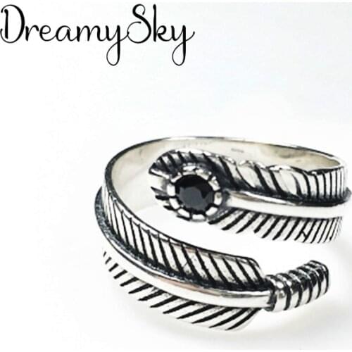 DreamySky Bijoux Boho Style Silver Color Feather Rings For Women Gifts Large Adjustable Finger Rings