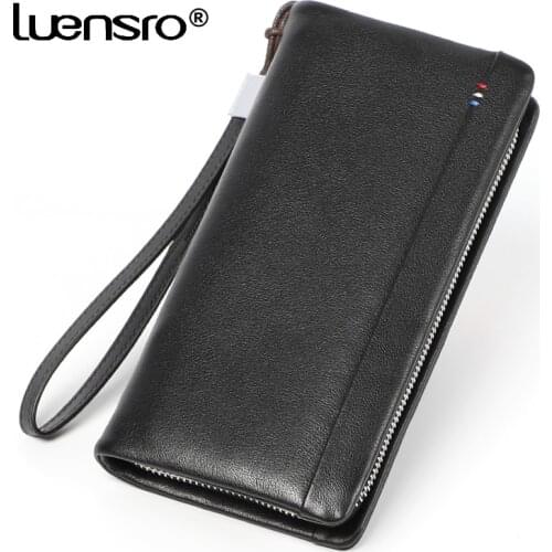 LUENSRO Mens Wallet Leather Genuine Moneybag Male Long Wallet Boys Luxury Men Clutch Purse Men Phone Wallet Wristlet Portomonee